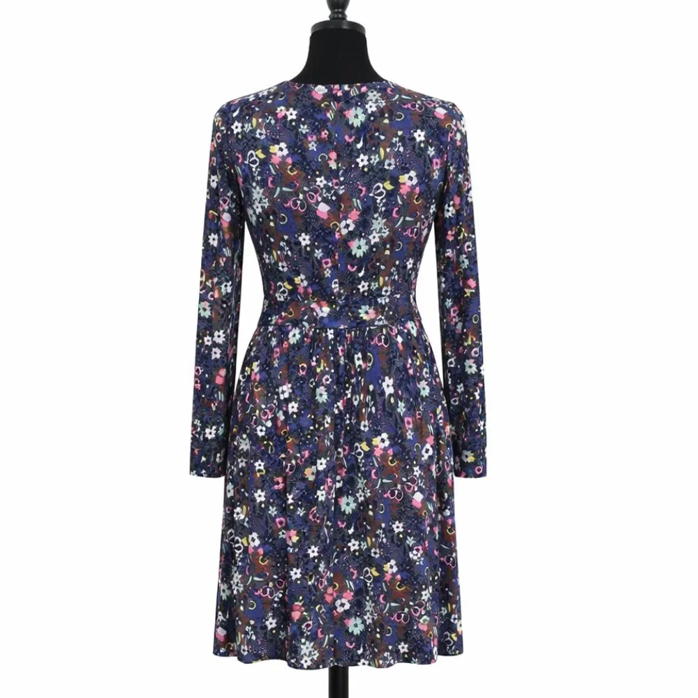 Boden Abigail Jersey Dress 14L Pewter Garden Meadow Floral Long Sleeve Pockets - Picture 3 of 6